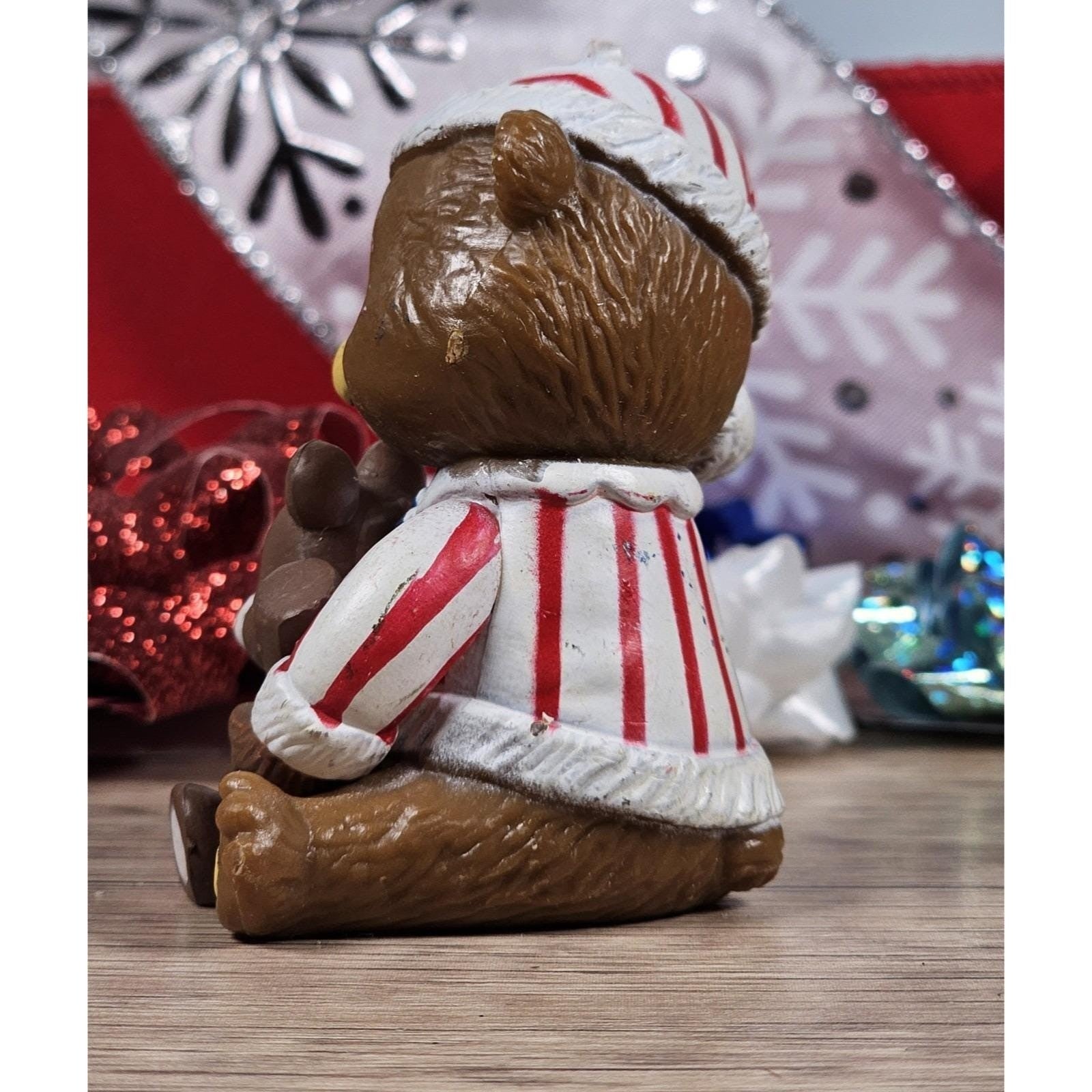 Vintage Bear Figurine Candy Cane Pajamas Teddy Bear 2.5 Inch