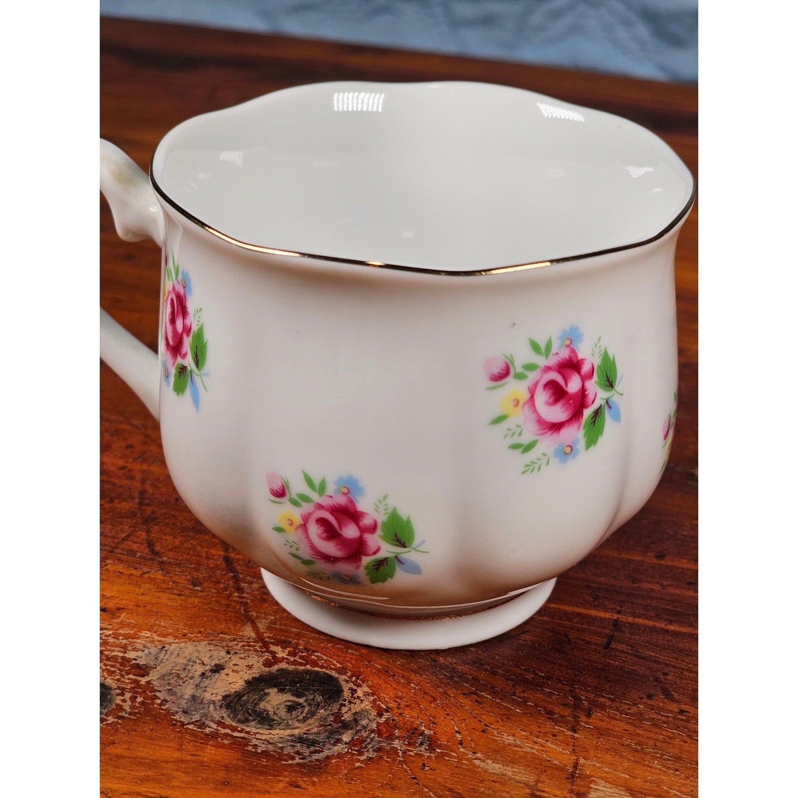 Vintage FTD Japan Porcelain Tea Cup Pink Rose Floral Gold Rim