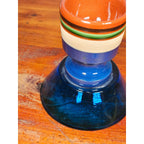 Vintage Nittsjo Sweden Egg Cup Blue Glass Base Hand Painted Ceramic Top