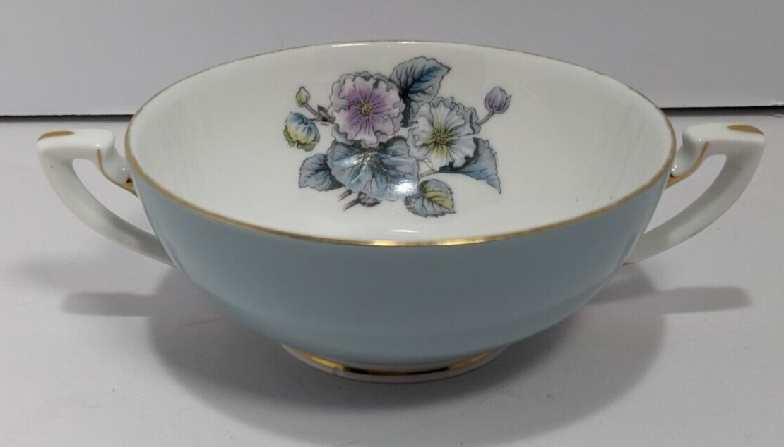 Vintage Royal Worcester Woodland Blue Gilded Bone China Soup Cup Floral Design