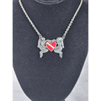 Vintage Sterling Silver Diver Heart Necklace Red Enamel Pendant
