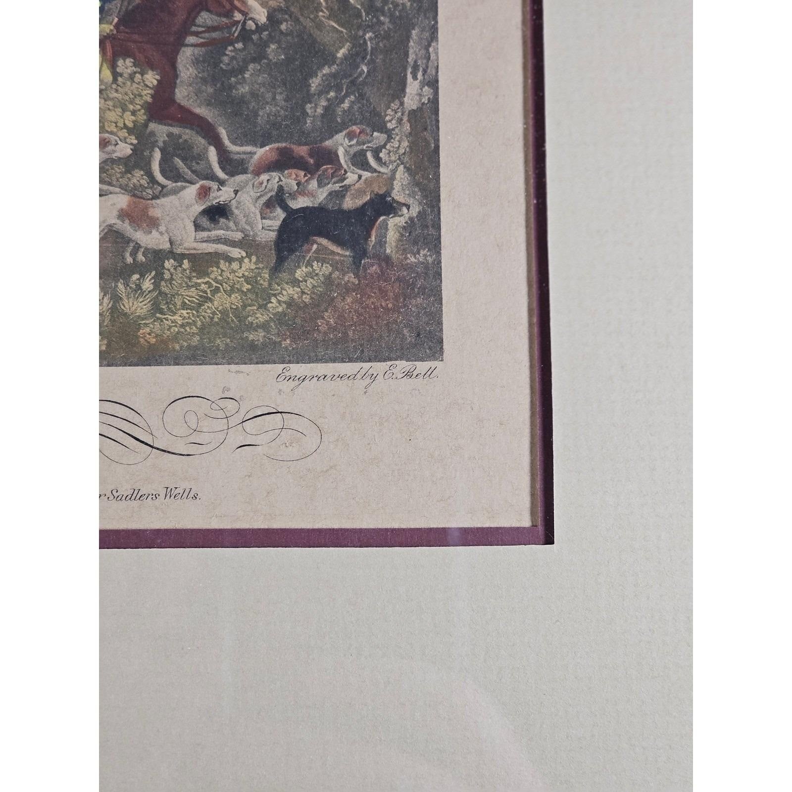 Antique Fox Hunting Print After George Morland Framed Equestrian Art