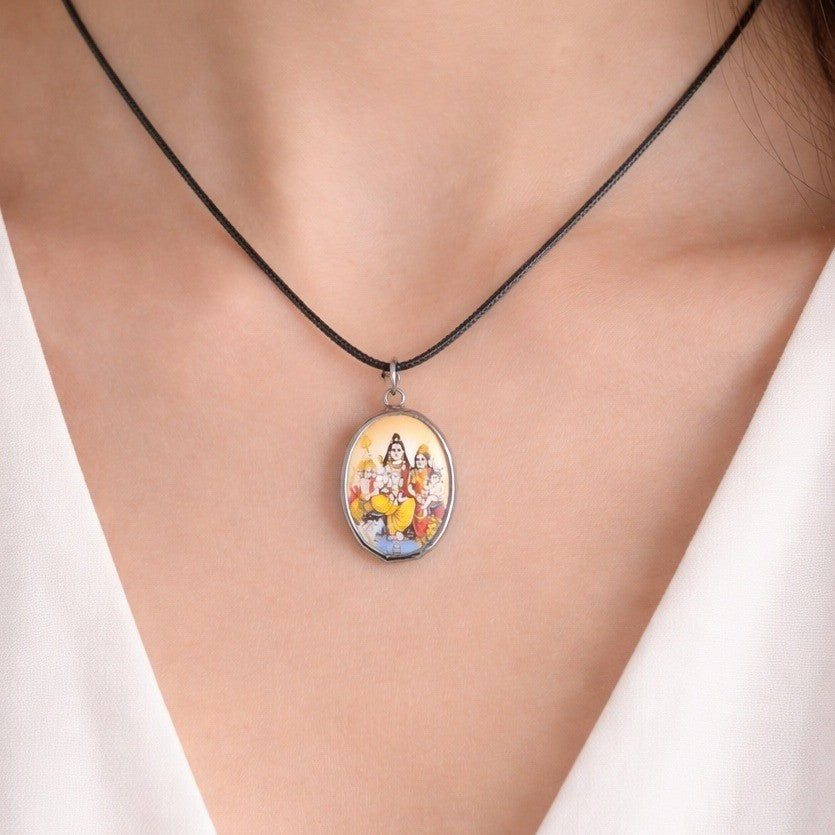 Vintage Hindu Deity Pendant Necklace Oval Religious Medallion