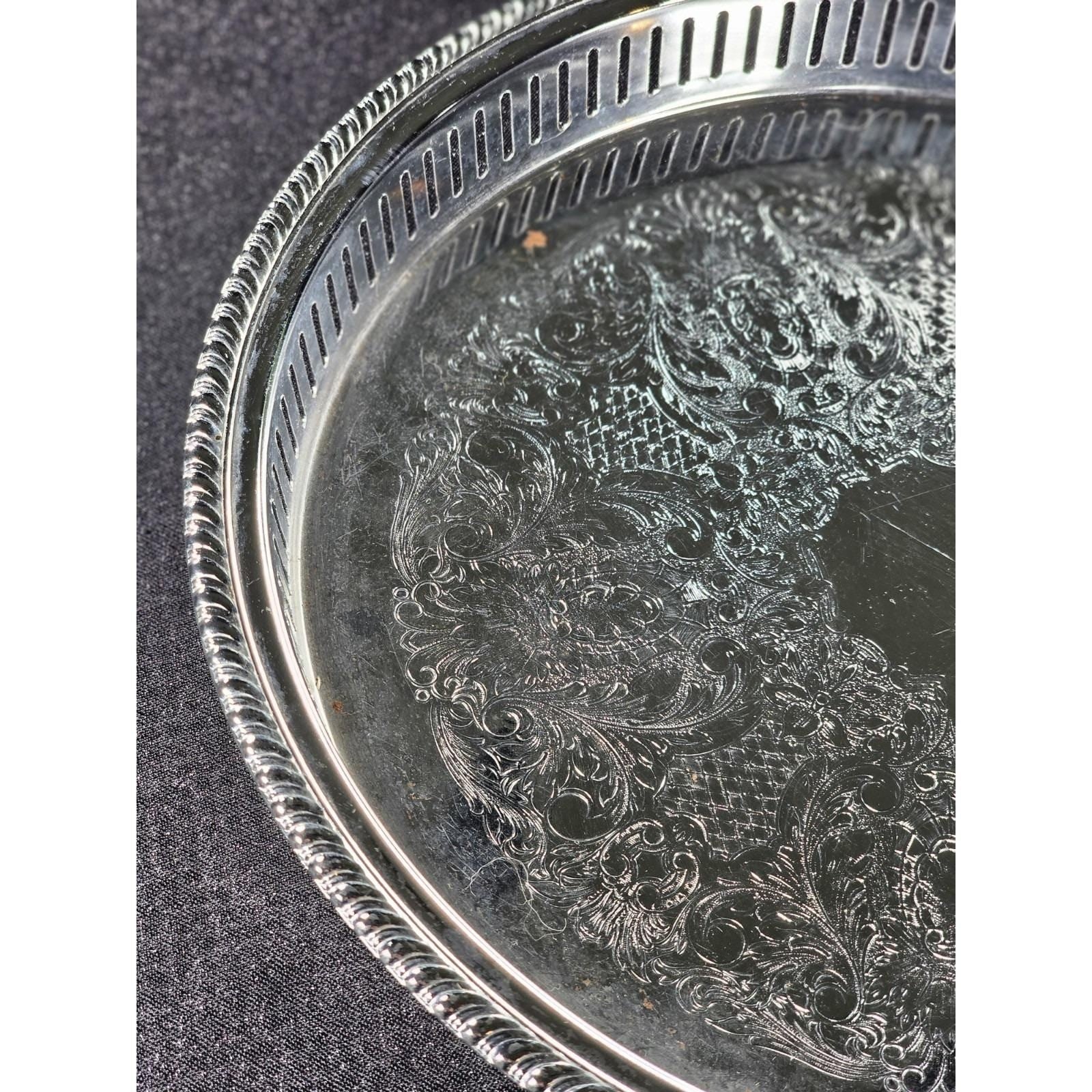 Vintage Irvinware Silver Plated Serving Tray 13" Engraved USA