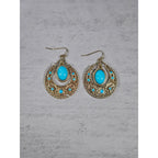 Vintage Gold Filigree Turquoise Drop Earrings Boho Statement