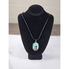 Vintage Madonna Pendant Necklace Blue Green Oval Religious Charm