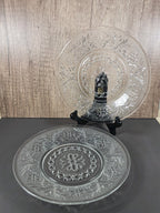 Set Of 4 Anchor Hocking Sandwich Glass Salad Plates Clear Vintage Floral Design