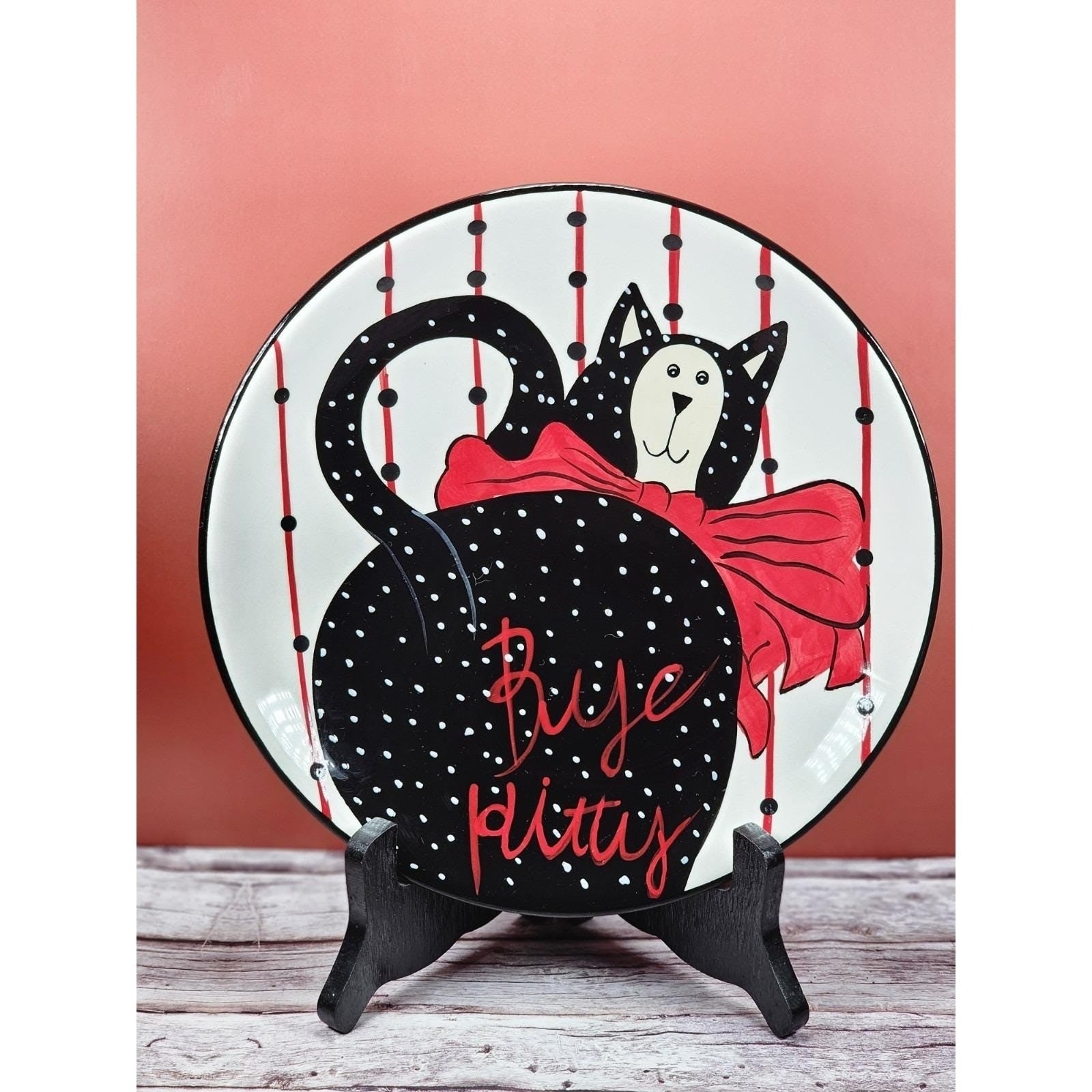 Vintage Boyd's Home Purrfectly Posh Black Cat Plate Polka Dot Decor