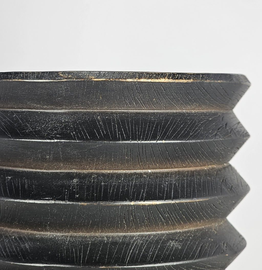 10 in Black Wood Accordion Candle Holder – Rustic Coastal Home Décor Accent