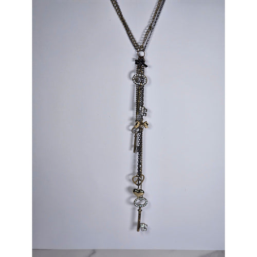 Betsey Johnson Vintage Charm Necklace Key Pendants Long Layered Statement