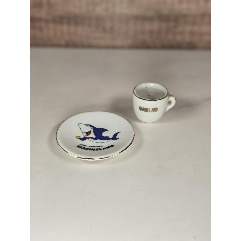Vintage Hanna Barbera Marineland Mini Cup Saucer Shark Souvenir