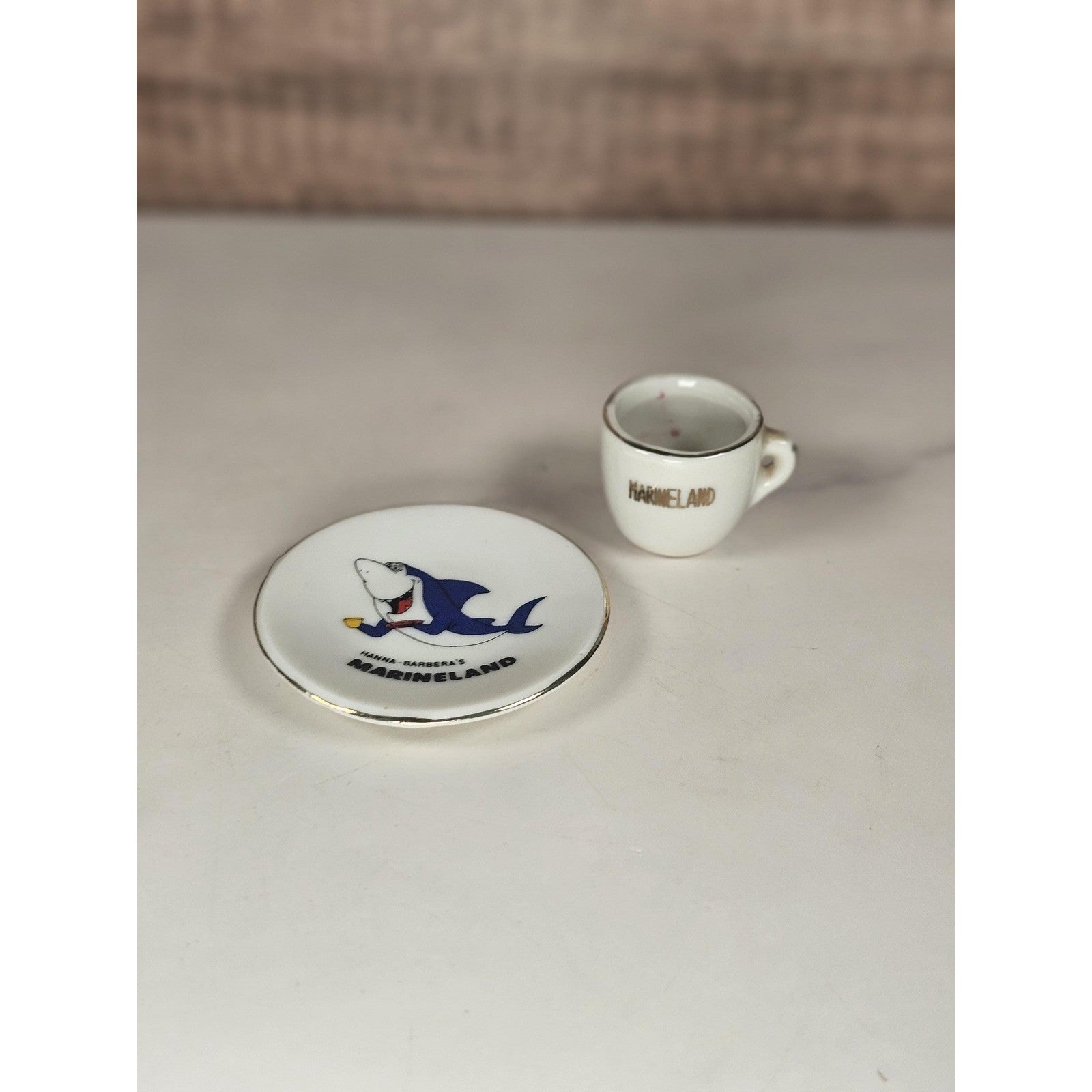 Vintage Hanna Barbera Marineland Mini Cup Saucer Shark Souvenir