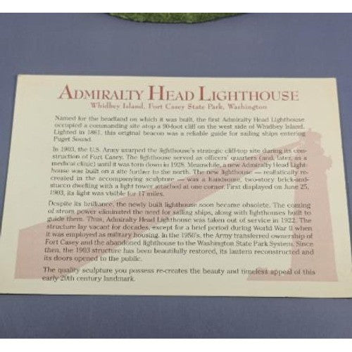 Danbury Mint Admiralty Head Lighthouse 1992 COA Coastal Decor