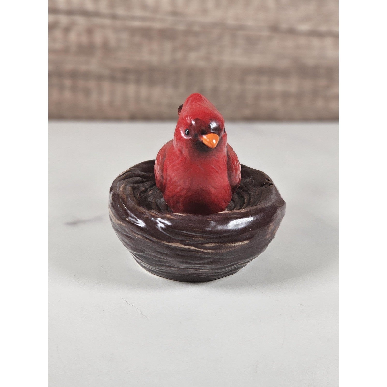 Cardinal Bird Salt Pepper Shakers Nest Set Ceramic Vintage