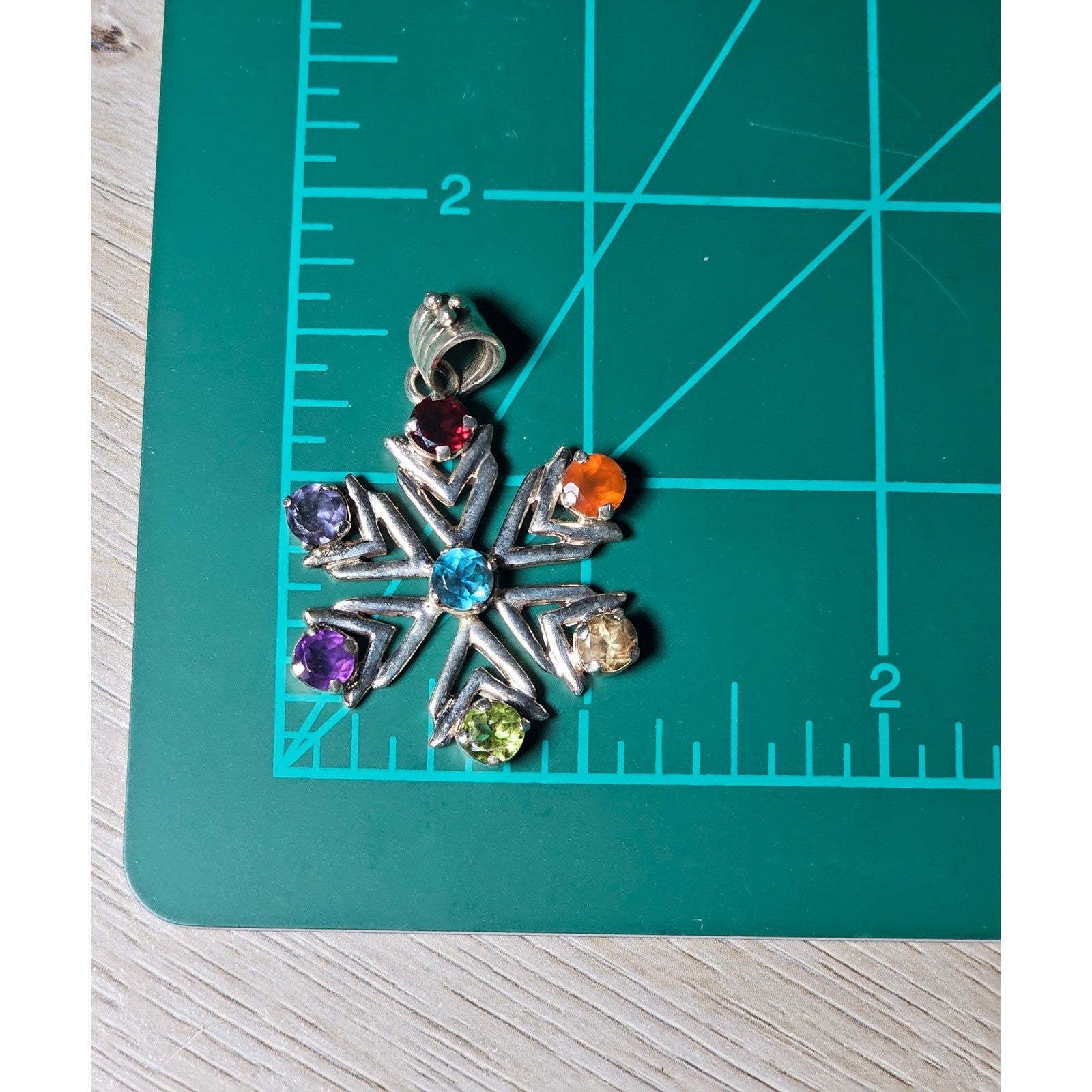 Vintage Sterling Silver Multistone Snowflake Pendant | Colorful Gemstone Charm