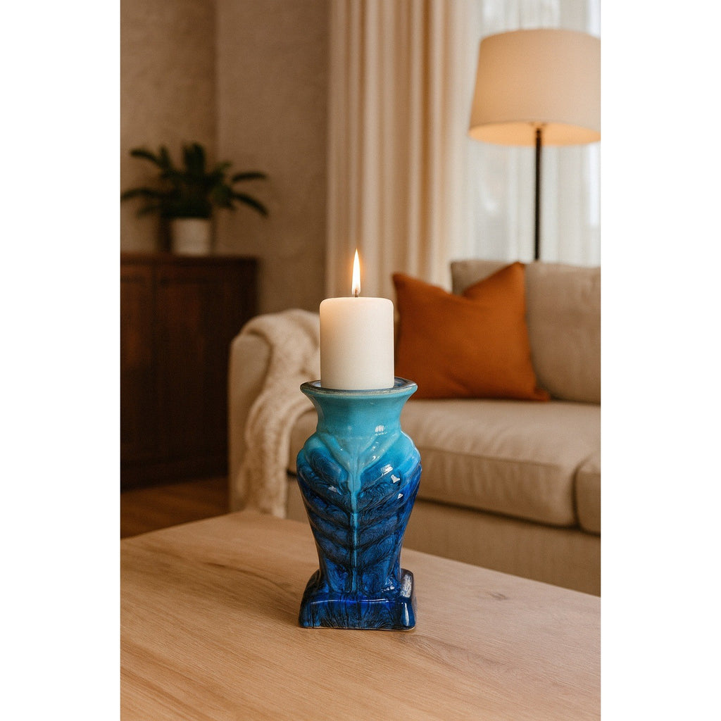 Blue Drip Glaze Ceramic Vase | Textured Aqua Cobalt Art Pottery Decor