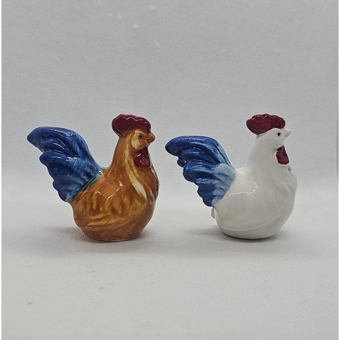 Vintage Rooster Salt Pepper Shakers Ceramic Farmhouse Set