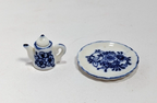 Dollhouse Tea Set with Blue White Floral Ceramic 1:12 Scale Miniature