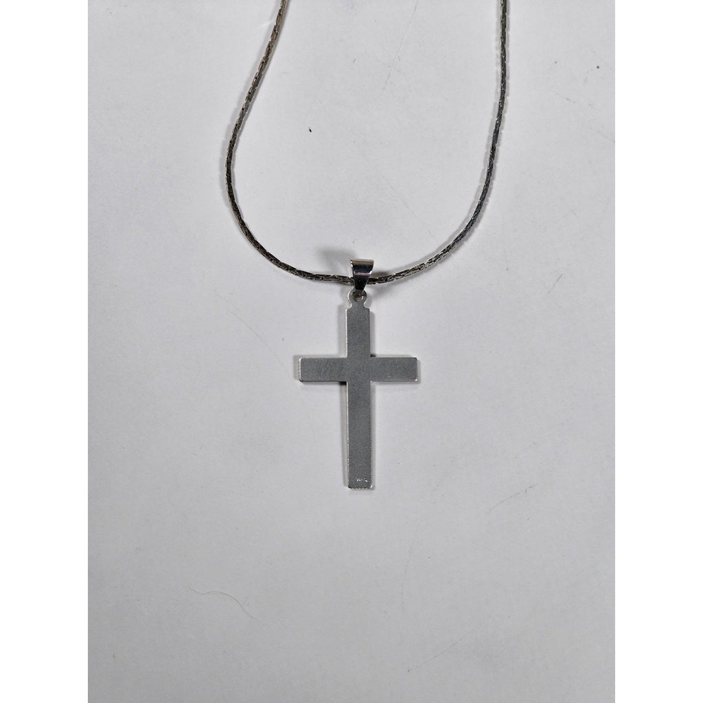 Vintage Silver Tone Cross Necklace Minimalist Christian Pendant