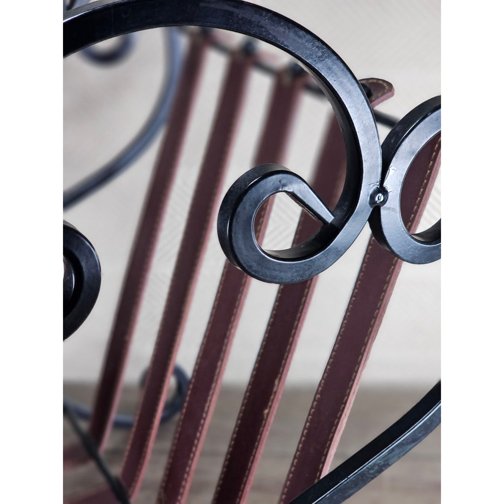 Vintage Iron & Leather Magazine Rack 16" Tall Rustic Book Holder