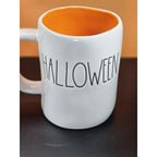 Vintage Rae Dunn Halloween Mugs Set Orange Interior Double Sided Ceramic