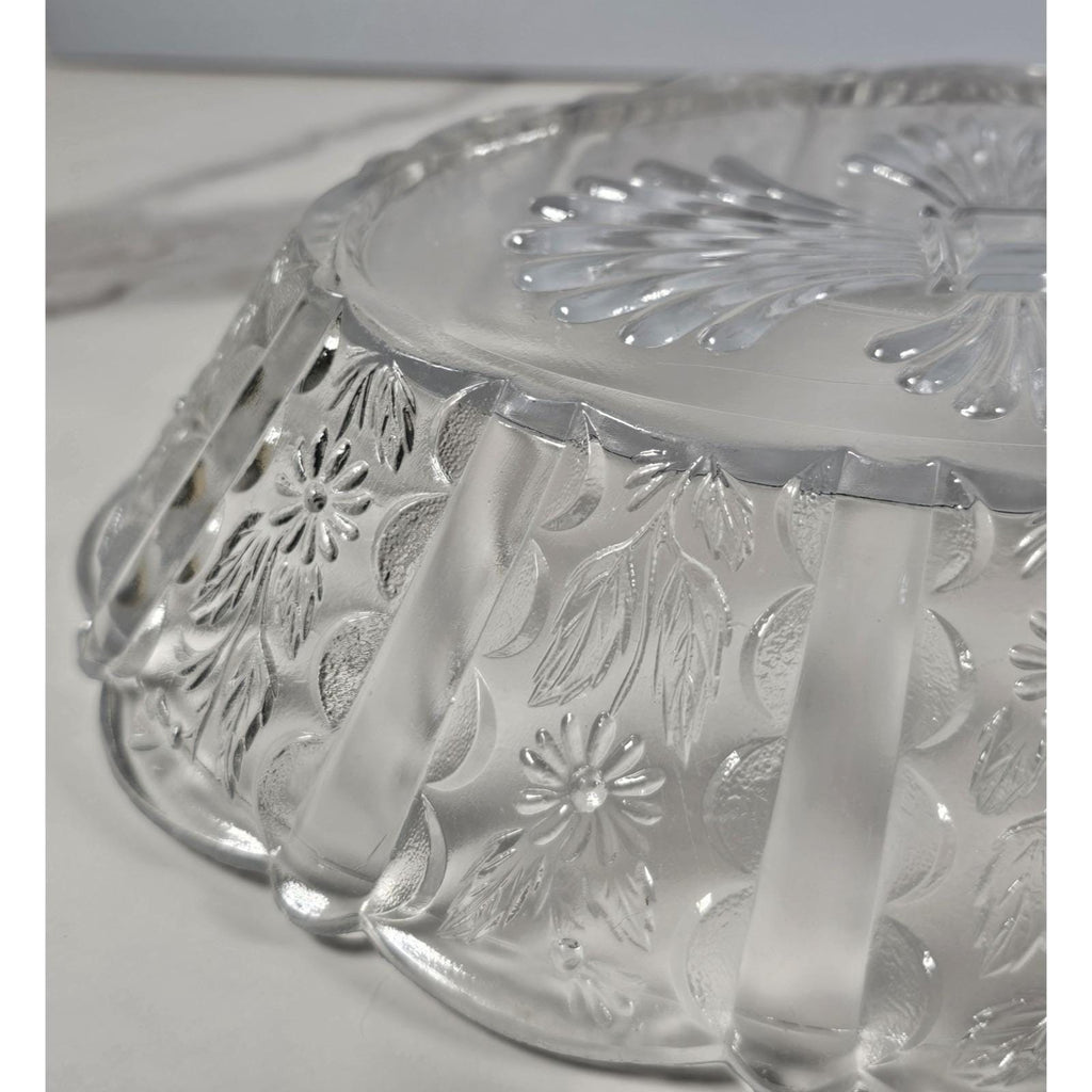 Vintage Clear Glass Sunflower Pattern Oblong Serving Bowl 9"