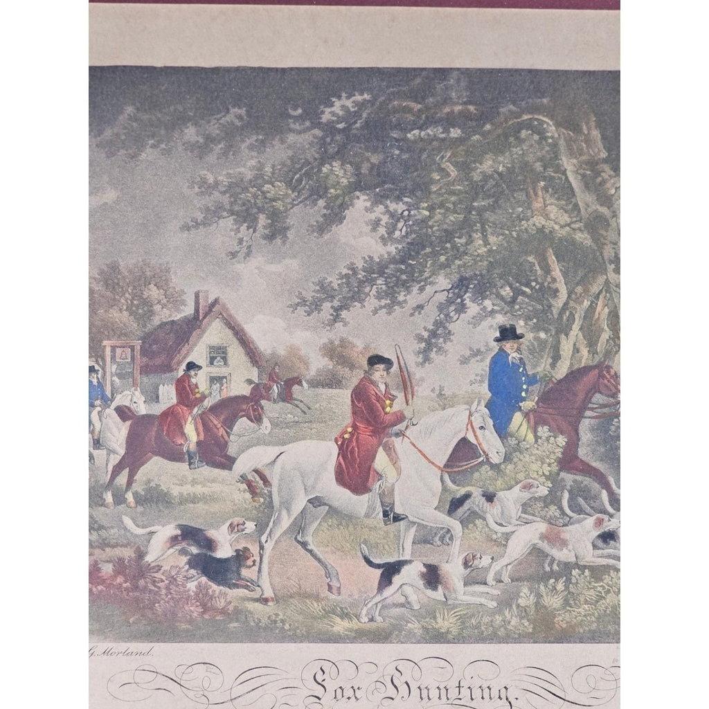 Antique Fox Hunting Print After George Morland Framed Equestrian Art