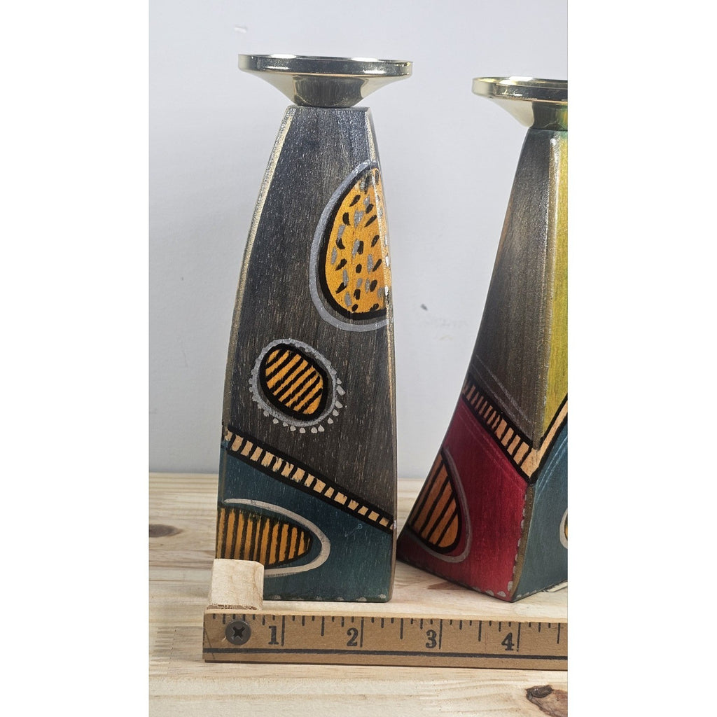 Kakadu Art Candlesticks Set of 2 Signed Reut S Wood Brass 8 Inch