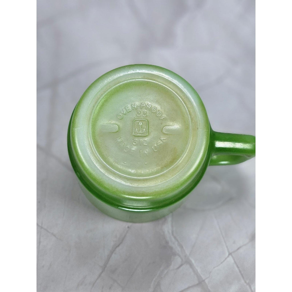 Vintage Anchor Hocking Green Stackable Mug Oven-Proof Glass 3.5"