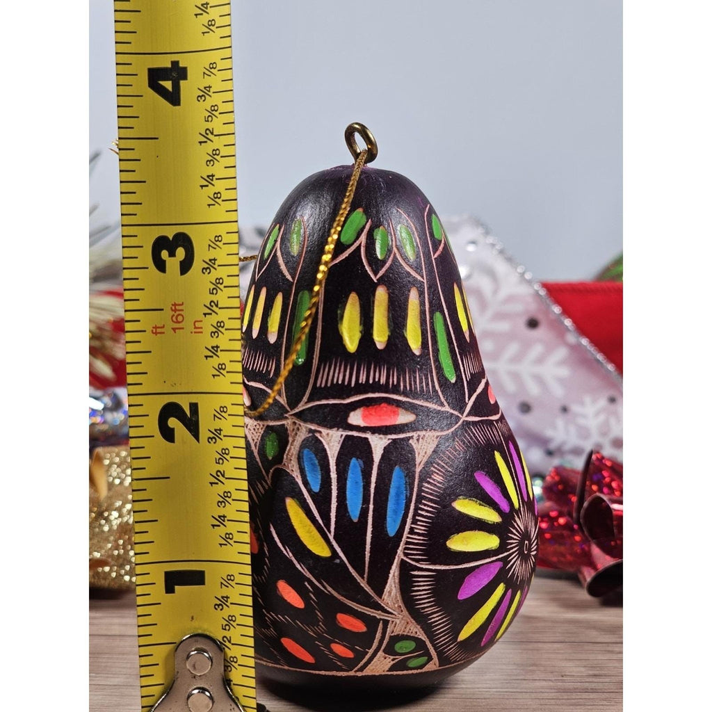 Peruvian Lucuma Gourd Bird Ornament Hand Carved Folk Art