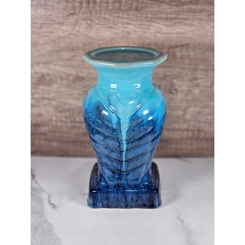 Blue Drip Glaze Ceramic Vase | Textured Aqua Cobalt Art Pottery Decor