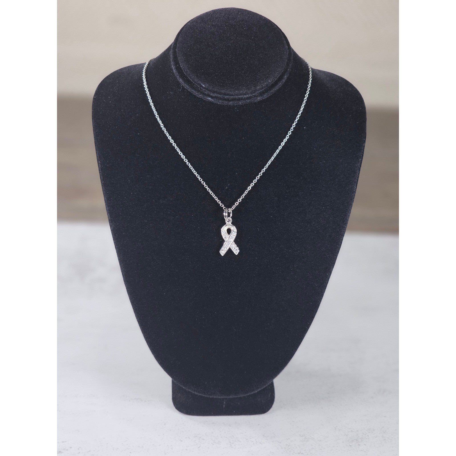 Vintage Sterling Silver Ribbon Pendant Necklace Small Charm