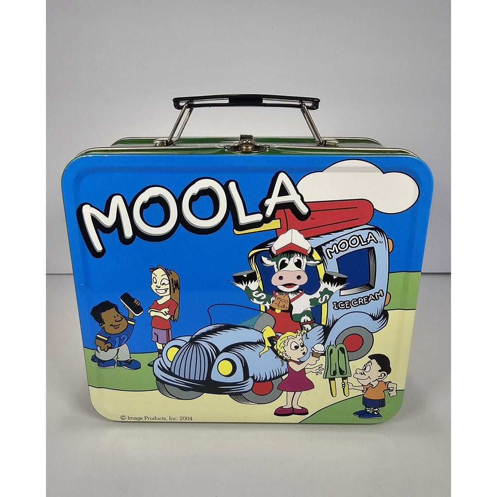 Vintage Moola the Cow Metal Lunch Box Green Blue