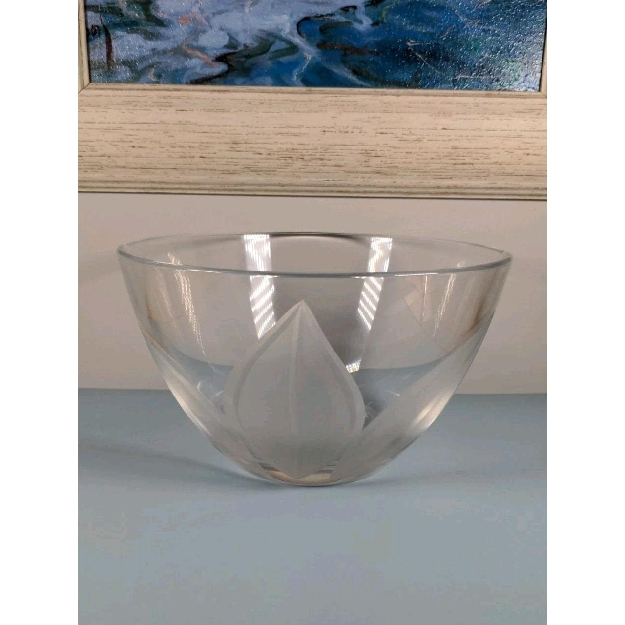 Vintage Crystal Glass Bowl Frosted Leaf Design Clear Decorative Bowl
