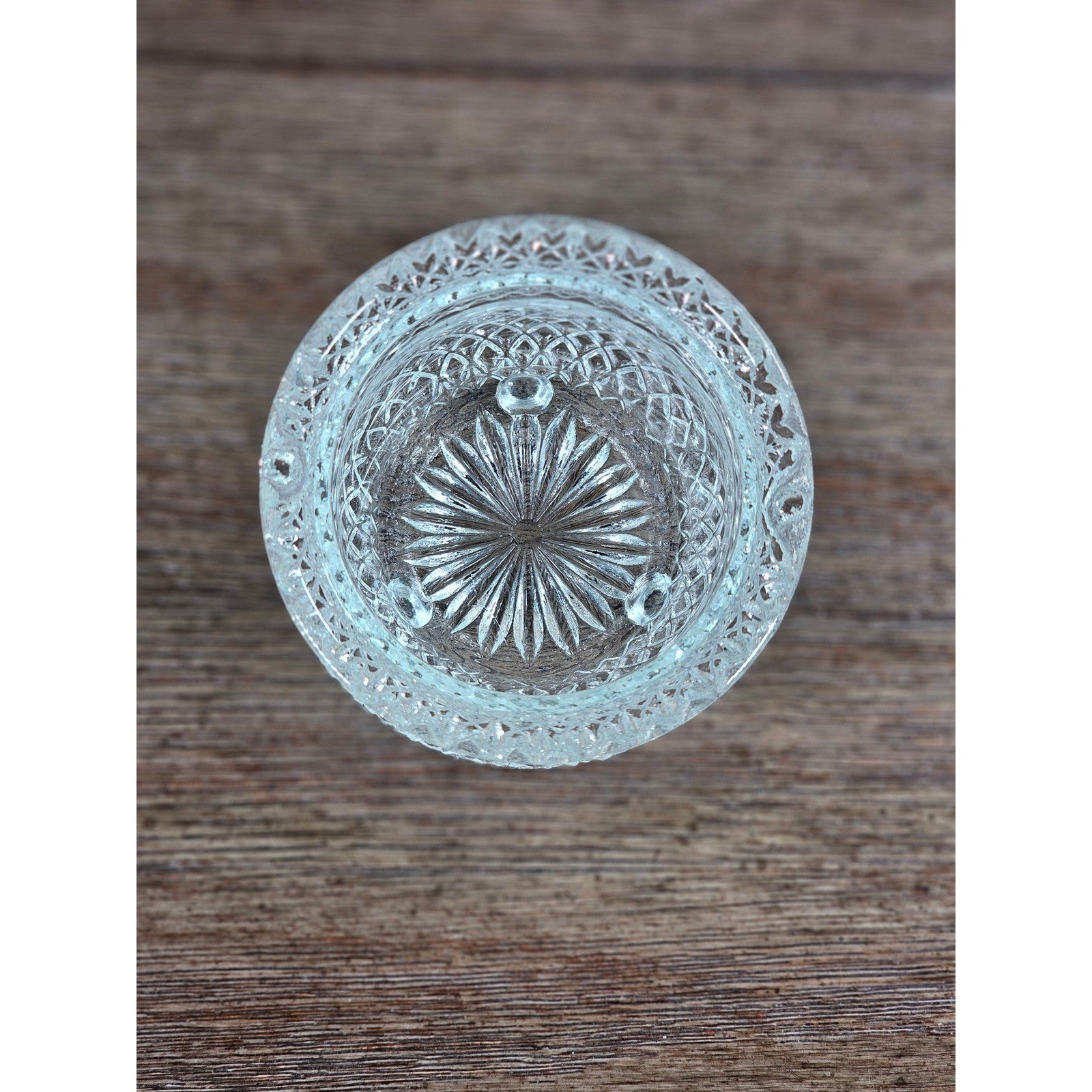 Vintage Cut Glass Footed Bowl 3x3 Diamond Pattern Trinket Dish