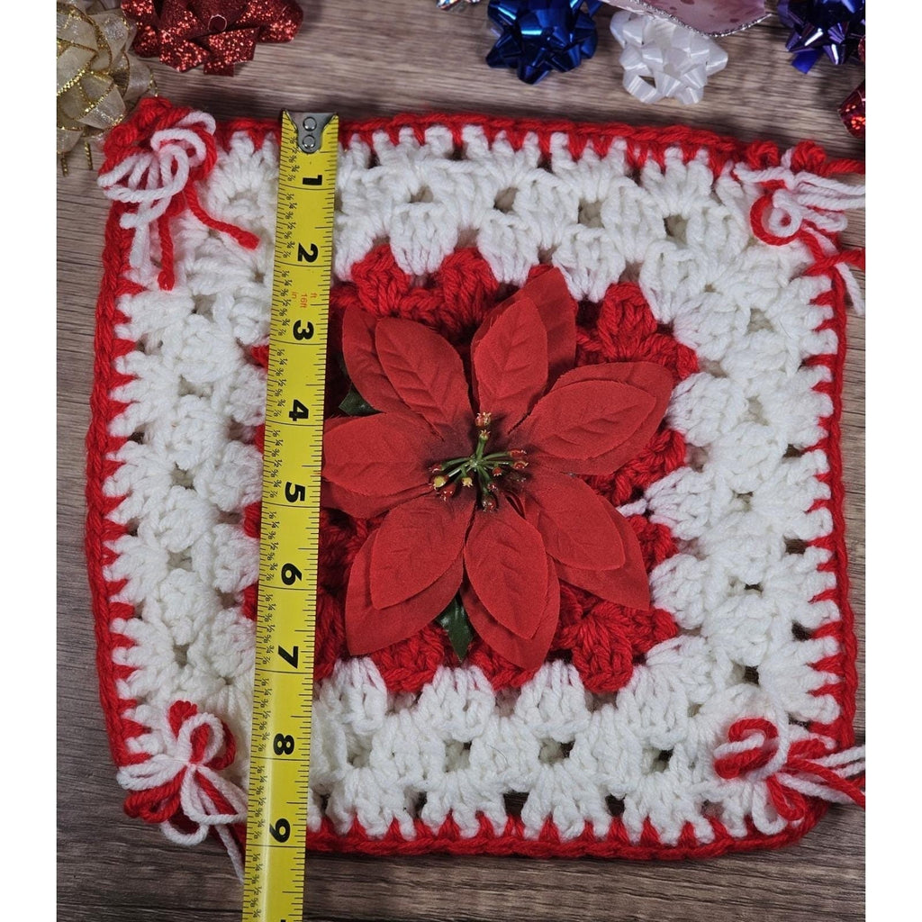 Vintage Crochet Poinsettia Ornaments Set 3 Christmas Decor