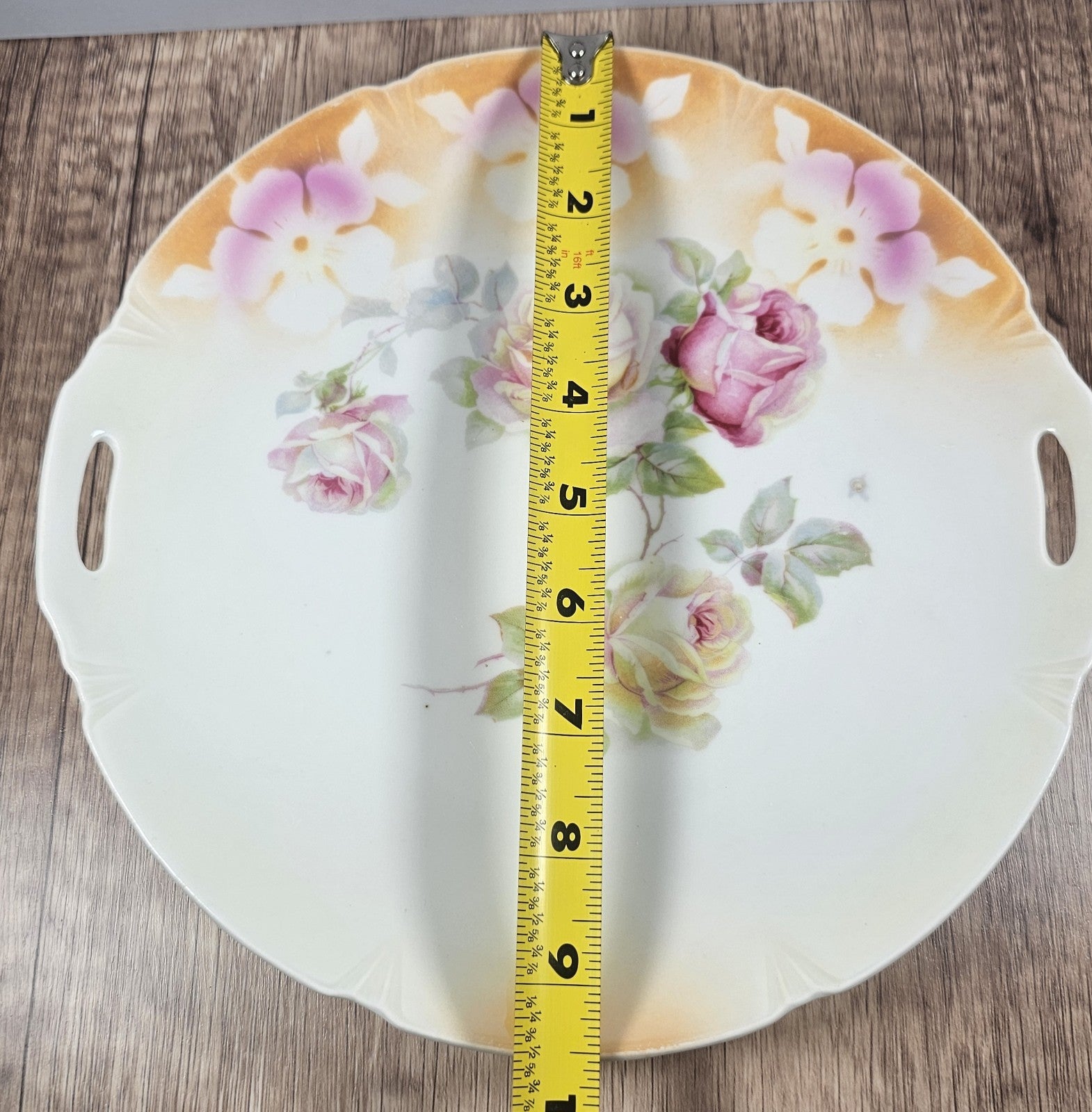 Antique Leuchtenburg Germany Lusterware Tray Roses & Gold Trim 9.5"