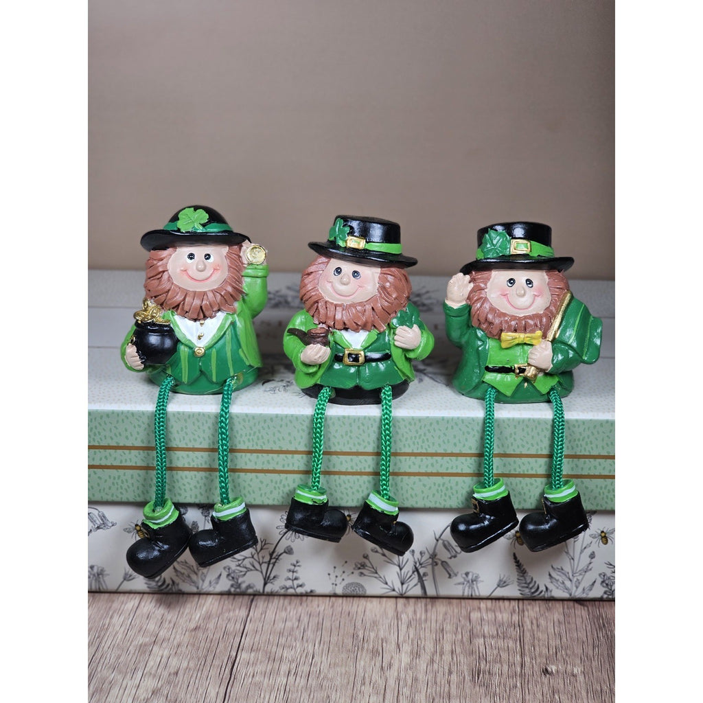 Set of 3 Sitting Leprechauns with Dangling Legs St Patricks Day Decor