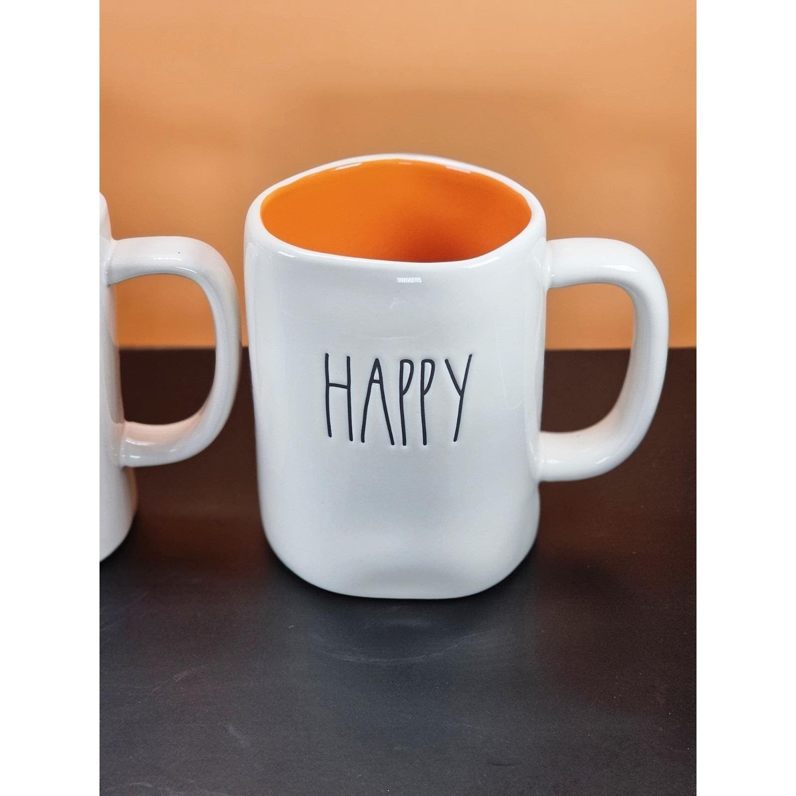 Vintage Rae Dunn Halloween Mugs Set Orange Interior Double Sided Ceramic
