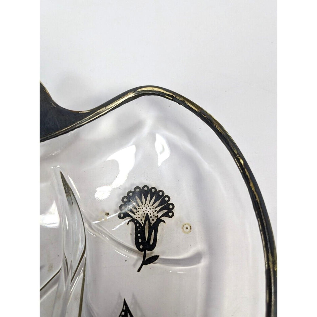 Georges Briard Leaf Dish Divided Glass Tray Mid Century Serving