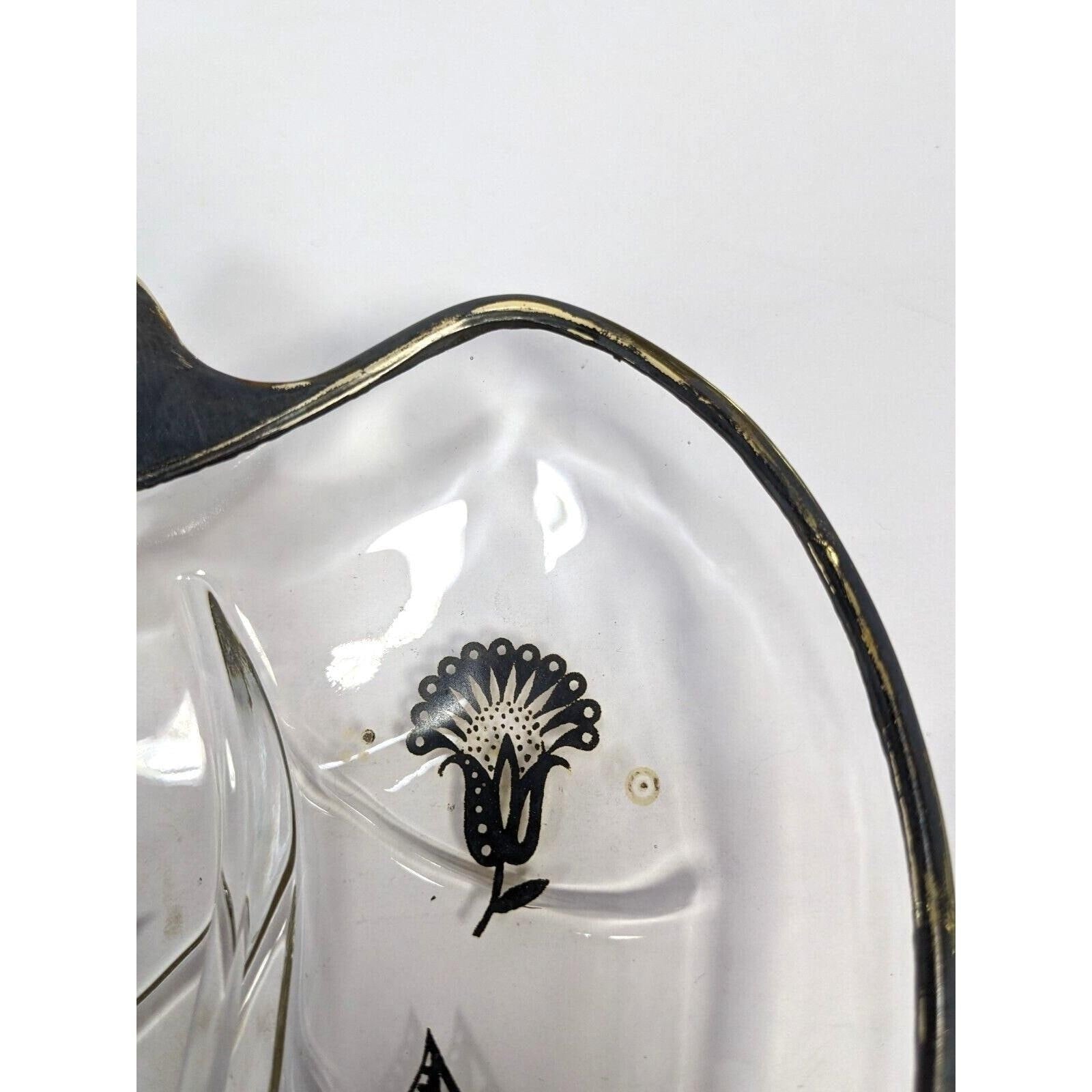 Georges Briard Leaf Dish Divided Glass Tray Mid Century Serving