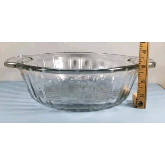 Vintage Clear Glass Handled Bowl Ribbed Glass Serving Bowl