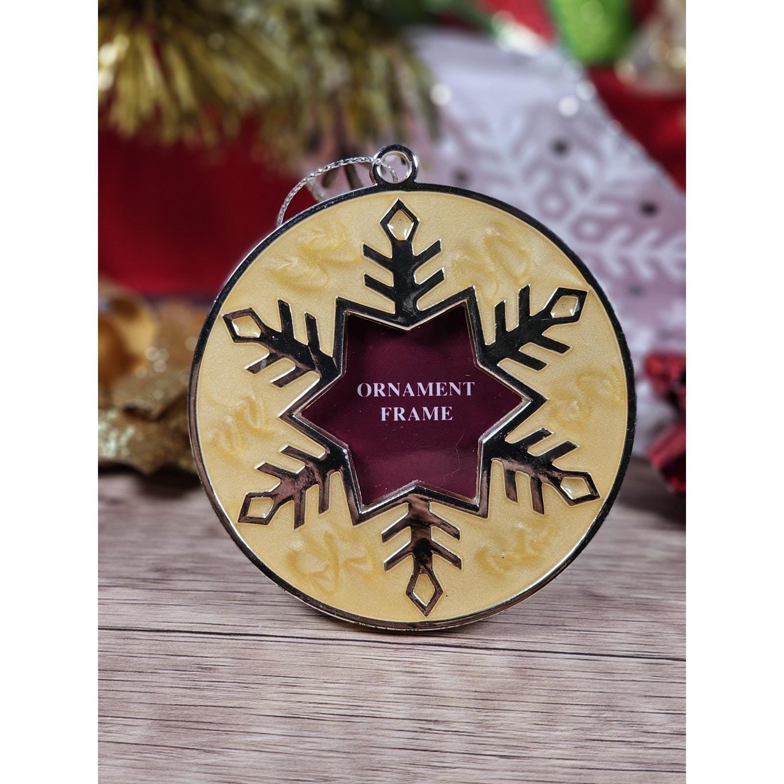 Vintage Snowflake Photo Frame Ornament Metal 1990s Christmas Decor