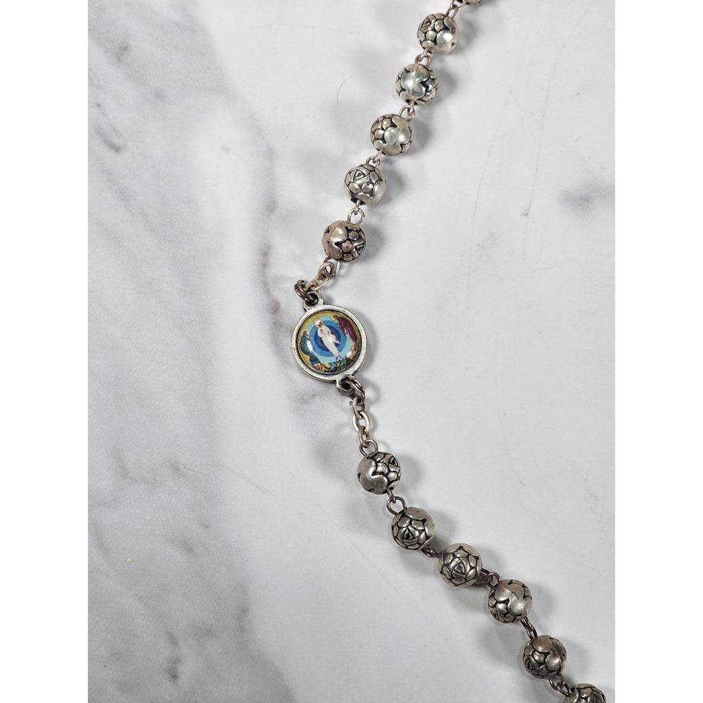 Vintage Rosary Necklace Sacred Heart Cross Religious Medal Beaded