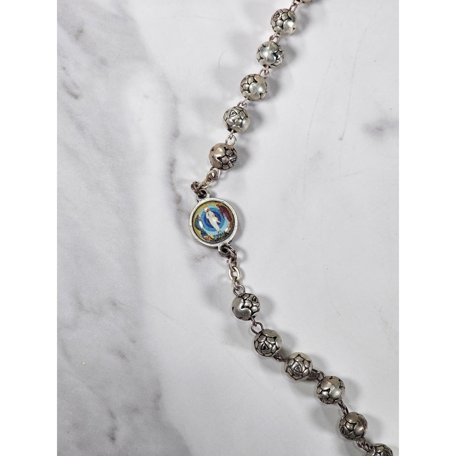 Vintage Rosary Necklace Sacred Heart Cross Religious Medal Beaded