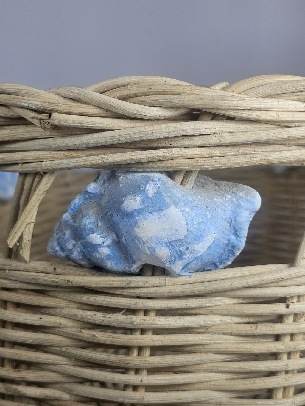 Vintage Wicker Basket with Blue Painted Conch Shells 13″ x 15″ Coastal Rustic