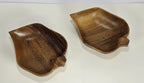 Genuine Vintage Two Monkey Pod Leaf Shaped with Handles Wooden Bowls Handcrafted