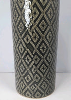 15½″ Black & White Diamond Pattern Glass Vase – Tall Statement Piece