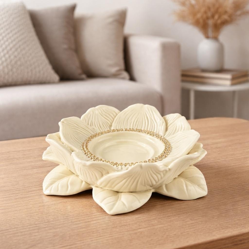 Vintage PartyLite Magnolia Lotus Candle Holder Gold Trim