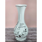 Vintage 25th Anniversary Porcelain Bud Vase with Silver Trim Floral Design